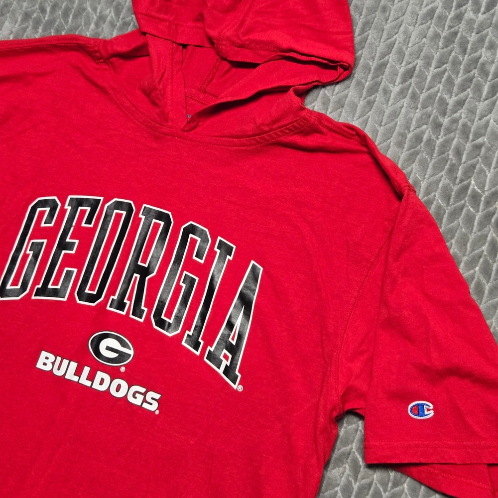 Champion Georgia Bulldogs Red Short Sleeve Hoodie Mens 2XLT Cotton T-Shirt Hood